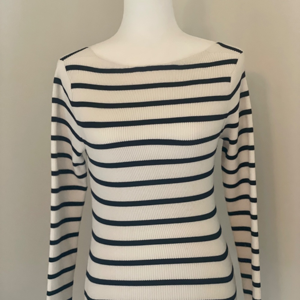 Theory boat/bateau neck fitted sweater with deep V back - Picture 5 of 8